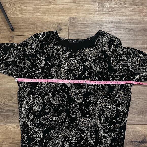 Brittany Black Top Black Gold Paisley Metallic Long Sleeve Women 1X | Party - Picture 5 of 8